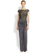 Tadashi Shoji Lace Jersey Draped Gown - Lyst