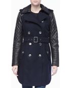 BCBGMAXAZRIA Trench Coat with Leather Sleeves - Lyst