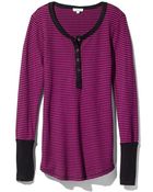 Splendid Mini Black Stripe Thermal Henley - Lyst