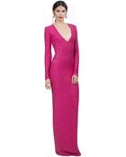 Oscar de la Renta Long Sleeve Sequin Gown - Lyst
