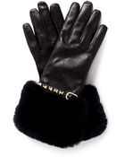 Valentino Rockstud Fur Trimmed Leather Gloves - Lyst