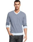 Tommy Hilfiger V-Neck Stripe Sweater - Lyst