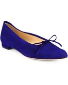 Manolo Blahnik Ballerina Suede Bow Flats - Lyst
