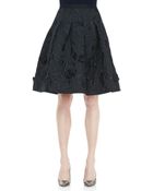 Oscar de la Renta Flared Embroidered Skirt Navy - Lyst