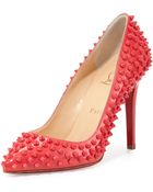 Christian Louboutin Pigalle Patent Spikes Pump Framboisine - Lyst