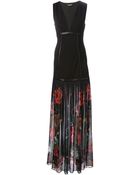 Roberto Cavalli Pleated Floral Gown - Lyst