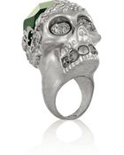 Alexander McQueen Silvertone Crystal Skull Ring - Lyst