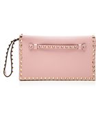 Valentino Rockstud Leather Fold-Over Clutch - Lyst