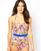 Asos Savannah Floral Belted Bandeau Swimsuit - Lyst