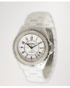 Chanel White Ceramic And Diamond 'J12 Gem-Set' Flat Second Watch - Lyst