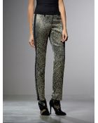 Patrizia Pepe Trousers In Gold Lamé Embroidered Fabric - Lyst
