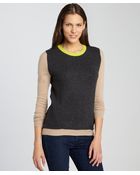 Shae Black And Khaki Slit Back Pullover Cashmere Sweater - Lyst
