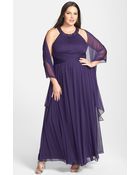 Alex Evenings Beaded Neck Long Dress With Scarf - Lyst