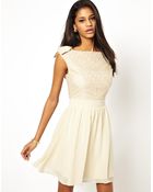 Little Mistress Prom Dress With Lace Bardot Top - Lyst