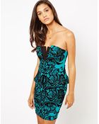 Lipsy Flocked Peplum Dress - Lyst