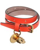 Alexander McQueen Skull Charm Leather Bracelet - Lyst