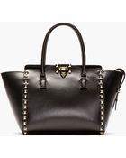 Valentino Black Leather Rockstud Small Trapeze Tote - Lyst