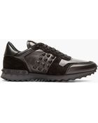 Valentino Black Leather And Suede Studded Sneakers - Lyst