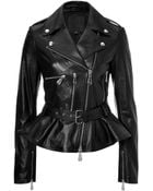 McQ by Alexander McQueen Leather Biker Jacket with Peplum - Lyst
