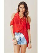 Blu Moon Cold Shoulder Top With Pocket - Lyst