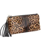Gucci Brown Leopard Print Calf Hair Tassel Trim Clutch - Lyst
