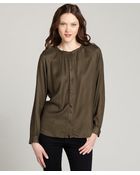 Love Sam Army Green Button Front Blouse - Lyst