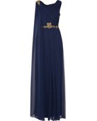 Notte By Marchesa Draped Embellished Silk-Chiffon Gown - Lyst