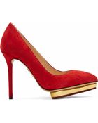 Charlotte Olympia Red Suede Debbie Pumps - Lyst