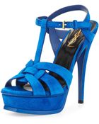 Saint Laurent Tribute Suede Platform Sandal - Lyst