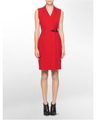 Calvin Klein Belted Sleeveless Jacket Dress - Lyst