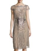 Carolina Herrera Cap-Sleeve Lace Overlay Cocktail Dress - Lyst