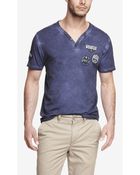 Express Pigment Dyed Embellished Henley Tee - Patches - Lyst