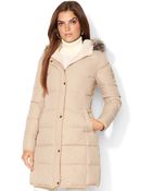 Lauren by Ralph Lauren Faux-Fur-Trim Hooded Down Puffer Coat - Lyst