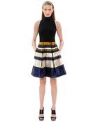 Theia Stripe Pleated Dress - Lyst