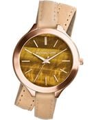 Michael Kors Midsize Tan Leather Runway Threehand Watch - Lyst