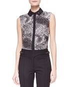 Jason Wu Sleeveless Printed Silk Blouse Black - Lyst