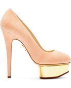 Charlotte Olympia Blush Suede Platform Dolly Pumps - Lyst