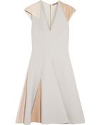 Bottega Veneta Leather-Paneled Crepe Dress - Lyst