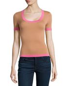 Michael Kors Short-Sleeve Scoop-Neck Top With Contrast Trim - Lyst