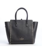 Valentino Black Leather Rockstud Small Convertible Tote - Lyst