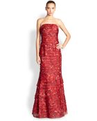 Kay Unger Tiered Printed Strapless Gown - Lyst