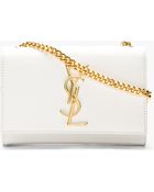 Saint Laurent White Pebbled Leather Monogrammed Shoulder Bag - Lyst