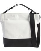 Furla White And Black Leather 'Amalfi' Logo Imprint Hobo Bag - Lyst
