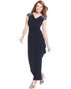 Alex Evenings Petite Beaded Cap Sleeve Gown - Lyst