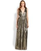 Alice + Olivia Issa Pleated Lame Gown - Lyst