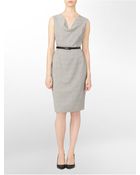 Calvin Klein Grey Mini Plaid Belted Suit Dress - Lyst