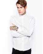 Asos Smart Shirt In Long Sleeve With Grandad Collar - Lyst