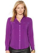 Lauren by Ralph Lauren Plus Size Stretchsatin Shirt - Lyst