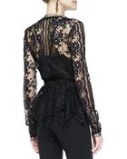 Oscar de la Renta Long-Sleeve Deep-V Lace Top - Lyst