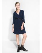 Mango Belt Crepe Dress - Lyst